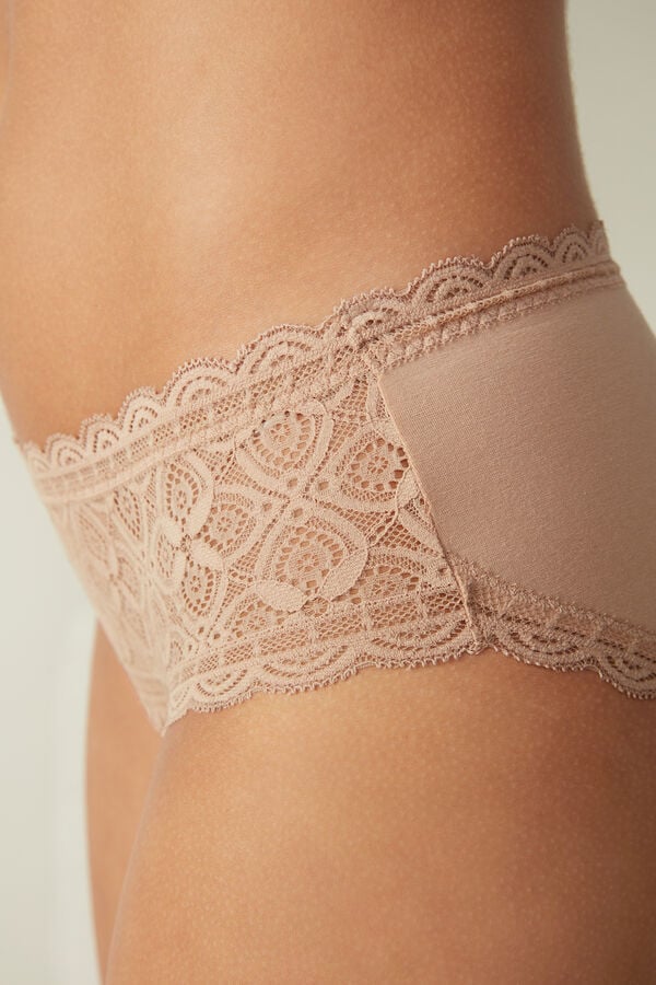 Intimssimi Lace and Cotton High Rise Panties Natural | GILUC24484