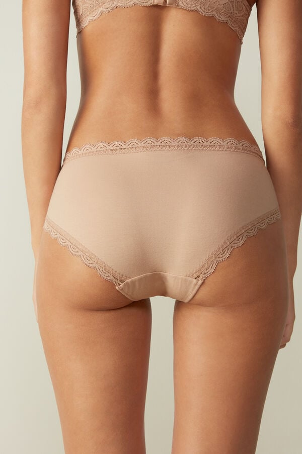 Intimssimi Lace and Cotton High Rise Panties Natural | GILUC24484