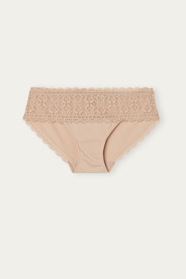 Intimssimi Lace and Cotton High Rise Panties Natural | GILUC24484