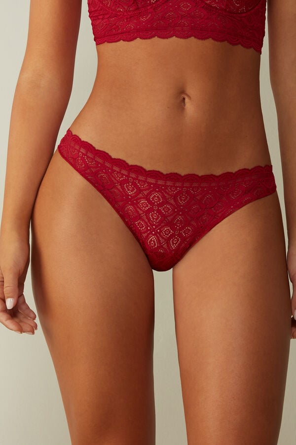 Intimssimi Lace and Microfiber Brazilian Red | EILVG43375