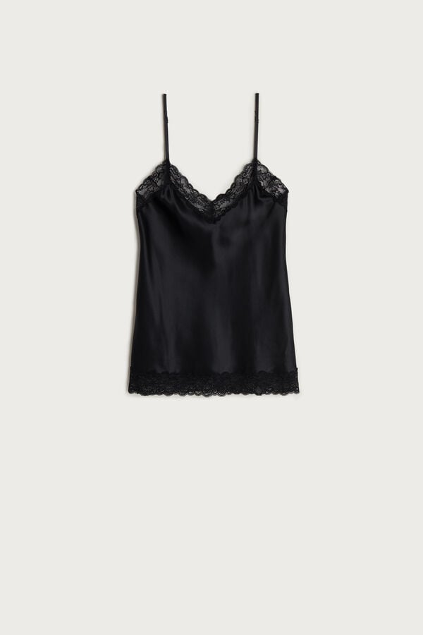 Intimssimi Lace and Silk Top Black | YILVQ62213