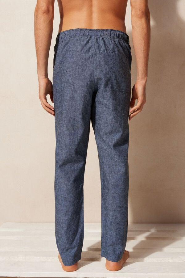 Intimssimi Linen and Cotton Full Length Pants Blue | TILPQ51921