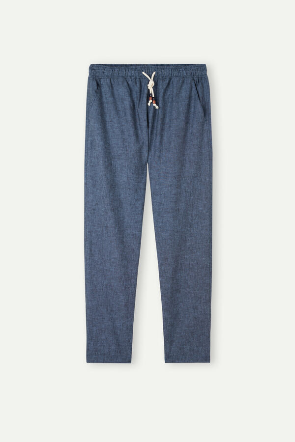 Intimssimi Linen and Cotton Full Length Pants Blue | TILPQ51921