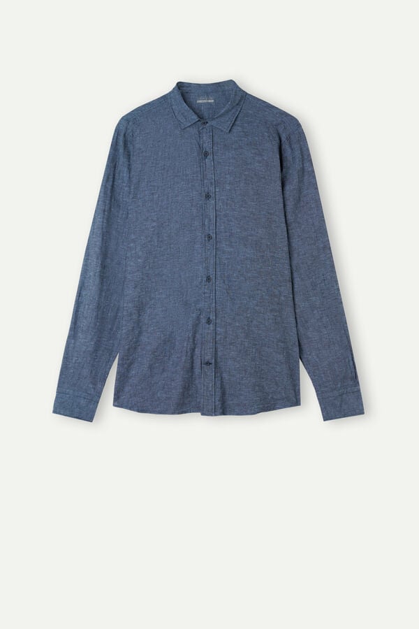 Intimssimi Linen and Cotton Shirt Blue | ILXMI26577