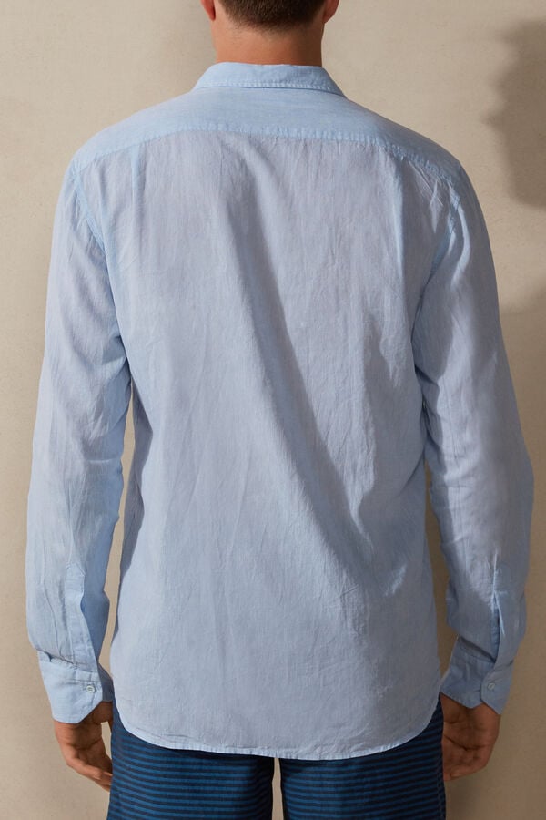 Intimssimi Linen and Cotton Shirt Light Blue | ILJBT14156