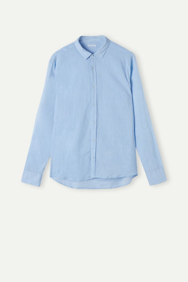 Intimssimi Linen and Cotton Shirt Light Blue | ILJBT14156