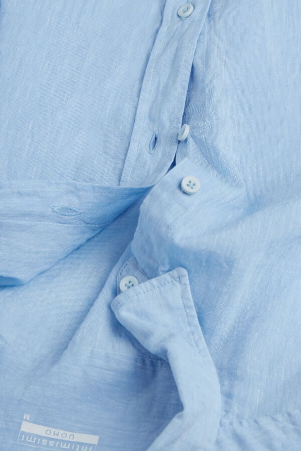 Intimssimi Linen and Cotton Shirt Light Blue | ILJBT14156