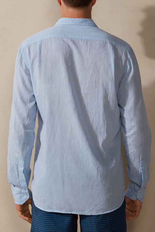 Intimssimi Linen and Cotton Shirt Light Blue | LILTR90909