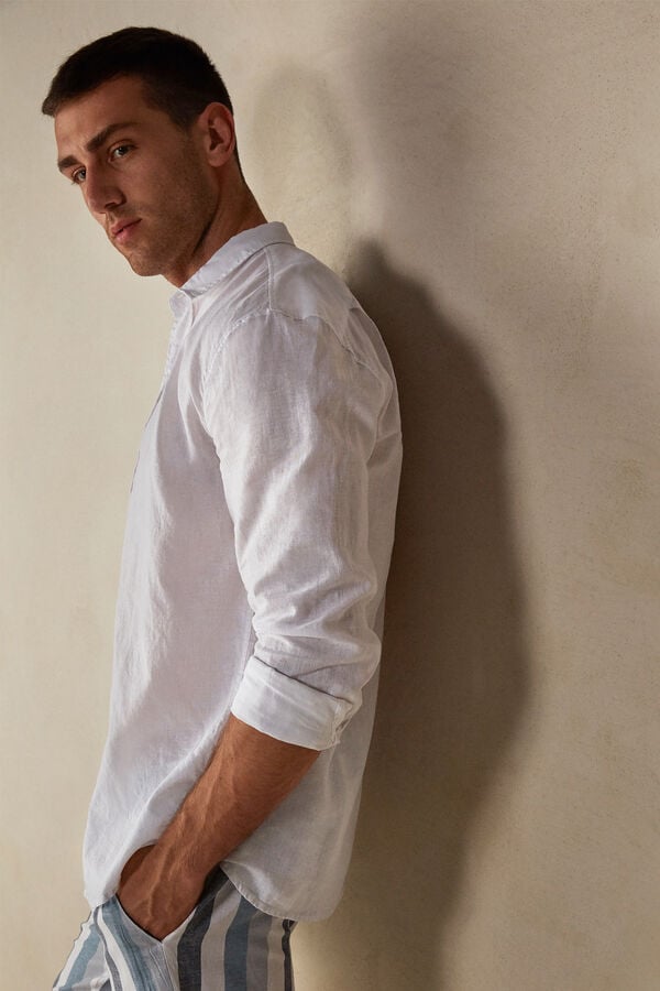 Intimssimi Linen and Cotton Shirt White | FILHY97655