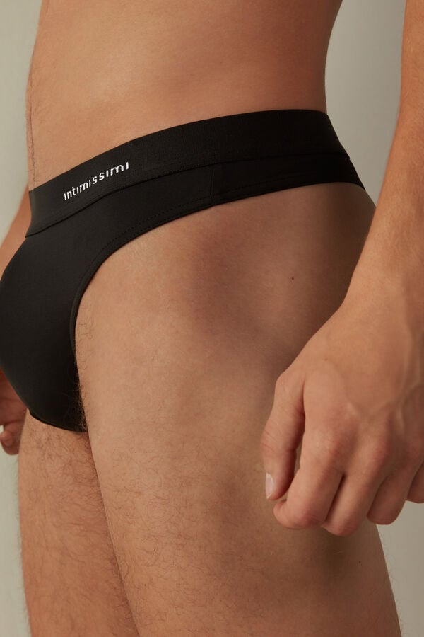 Intimssimi Logo Detailed Microfiber Thong Black | DILVO52485