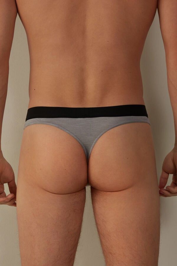 Intimssimi Logo Detailed Microfiber Thong Pale Grey | FILHY25012