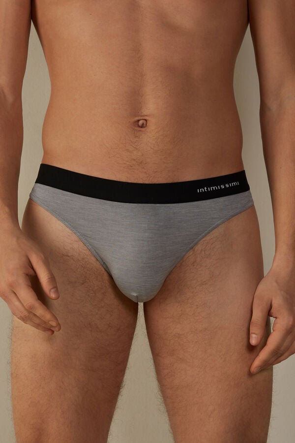 Intimssimi Logo Detailed Microfiber Thong Pale Grey | FILHY25012