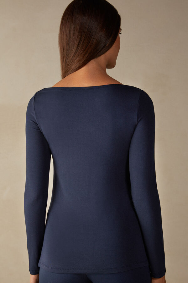 Intimssimi Long Sleeve Bateau Neck Top in Micromodal Blue | FILHY95704