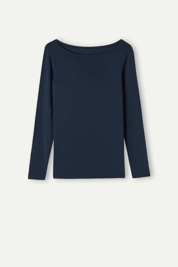 Intimssimi Long Sleeve Bateau Neck Top in Micromodal Blue | FILHY95704