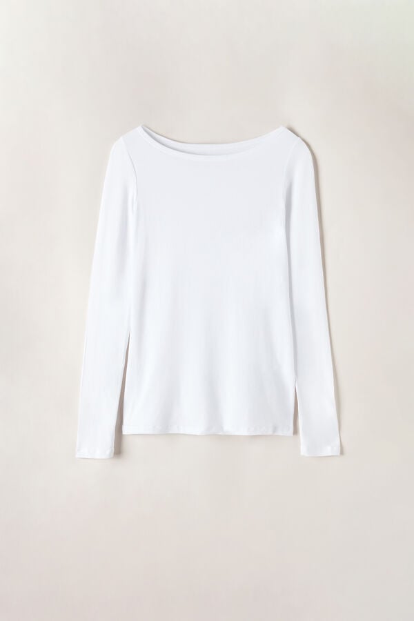 Intimssimi Long Sleeve Bateau Neck Top in Micromodal White | ILCVG16578