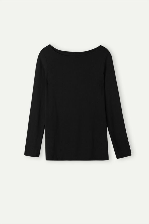 Intimssimi Long Sleeve Bateau Neck Top in Micromodal Black | ILEGJ88891