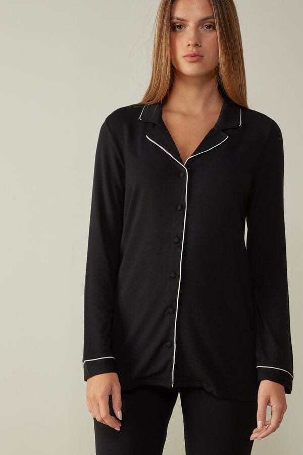 Intimssimi Long-Sleeve Micromodal Pajama Top Black | ILNZX18124