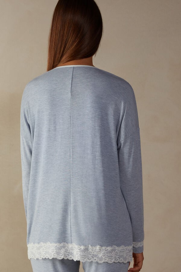 Intimssimi Long-Sleeve Round-Neck Modal Top Light Blue | BILSO10243