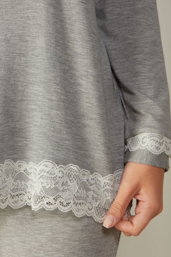 Intimssimi Long-Sleeve Round-Neck Modal Top Grey | ILEGJ73101