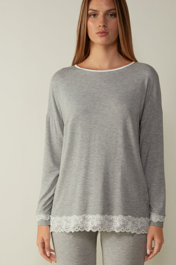 Intimssimi Long-Sleeve Round-Neck Modal Top Grey | ILEGJ73101