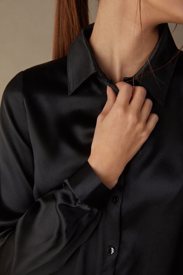 Intimssimi Long Sleeve Silk Shirt Black | AILWC57880