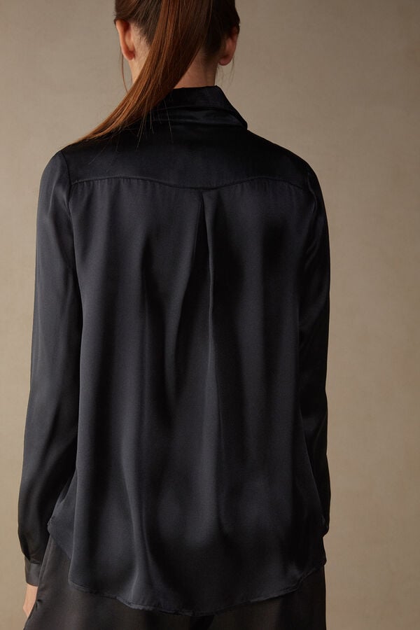 Intimssimi Long Sleeve Silk Shirt Black | AILWC57880