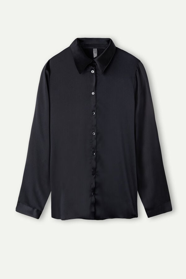 Intimssimi Long Sleeve Silk Shirt Black | AILWC57880