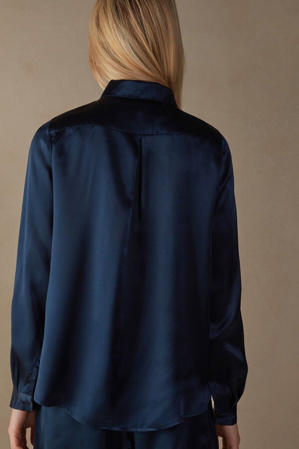 Intimssimi Long Sleeve Silk Shirt Blue | XILBH46534