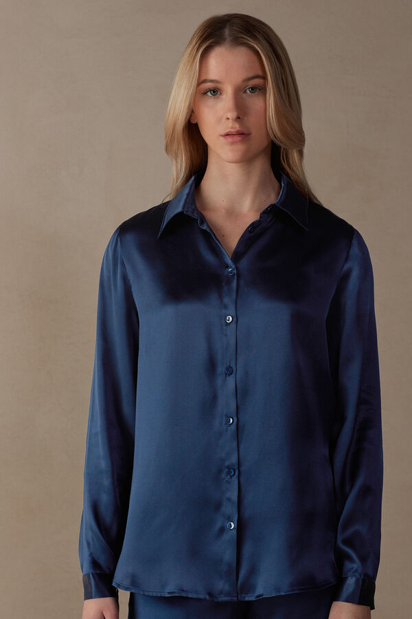 Intimssimi Long Sleeve Silk Shirt Blue | XILBH46534