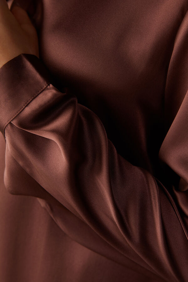 Intimssimi Long Sleeve Silk Shirt Brown | ZILNQ84557