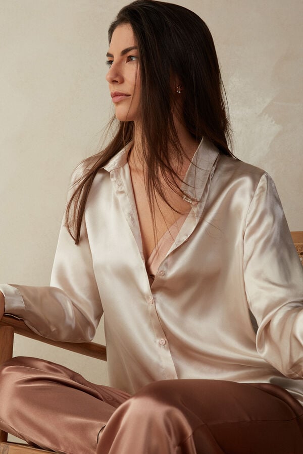 Intimssimi Long Sleeve Silk Shirt Natural | ILCVG69514