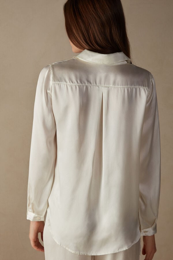 Intimssimi Long Sleeve Silk Shirt White | SILVO76136