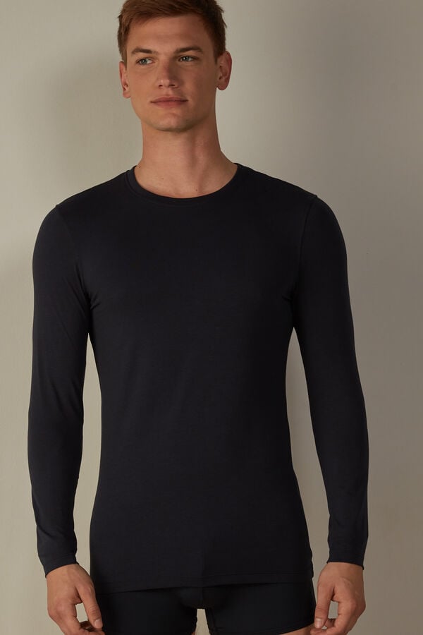 Intimssimi Long-Sleeve Stretch Supima Cotton Top Blue | ILJVR20057