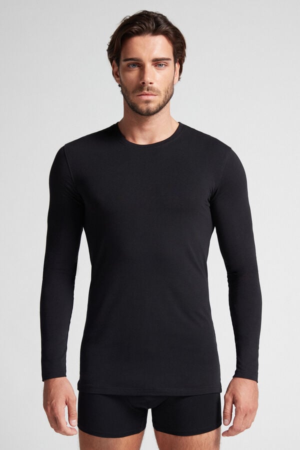 Intimssimi Long-Sleeve Stretch Supima Cotton Top Black | ZILNQ98561