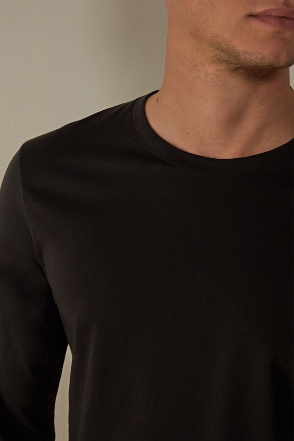 Intimssimi Long-Sleeve Supima® Cotton Top Black | AILWC64276