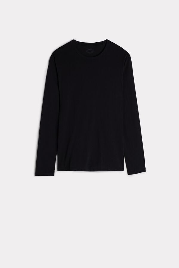 Intimssimi Long-Sleeve Supima® Cotton Top Black | ILJVR25893