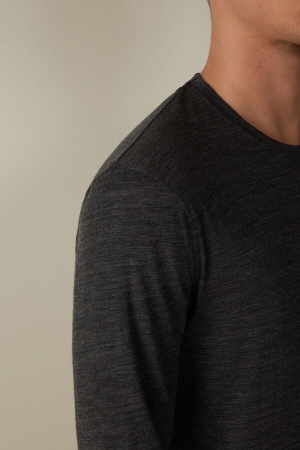 Intimssimi Long-sleeve Crew-Neck Merino-Wool Top Dark Grey | EILHC36280