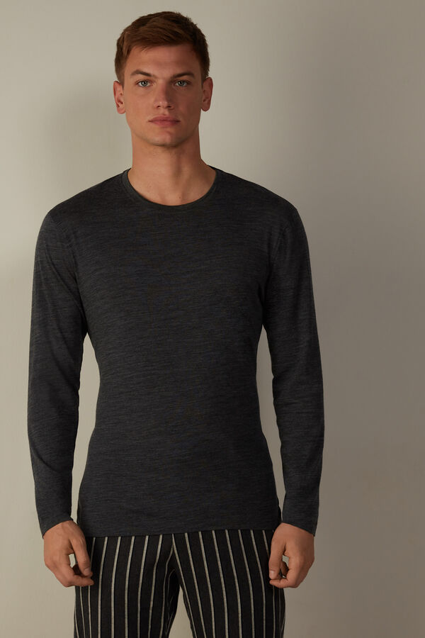 Intimssimi Long-sleeve Crew-Neck Merino-Wool Top Dark Grey | EILHC36280