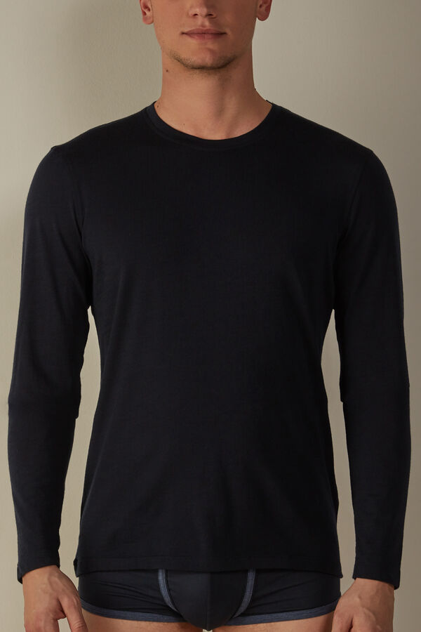 Intimssimi Long-sleeve Crew-Neck Merino-Wool Top Blue | ILJBT73415