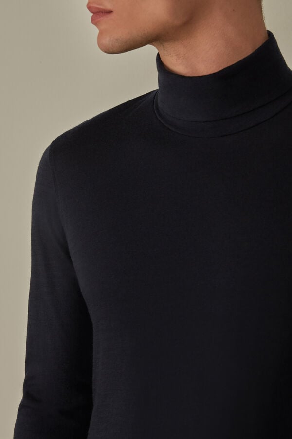 Intimssimi Long-sleeve High-Neck Merino-Wool Top Blue | SILVO18632