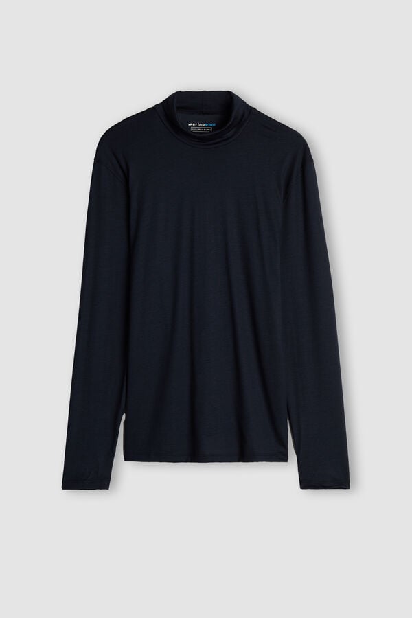 Intimssimi Long-sleeve High-Neck Merino-Wool Top Blue | SILVO18632