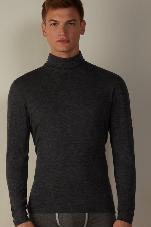 Intimssimi Long-sleeve High-Neck Merino-Wool Top Dark Grey | XILGW74898