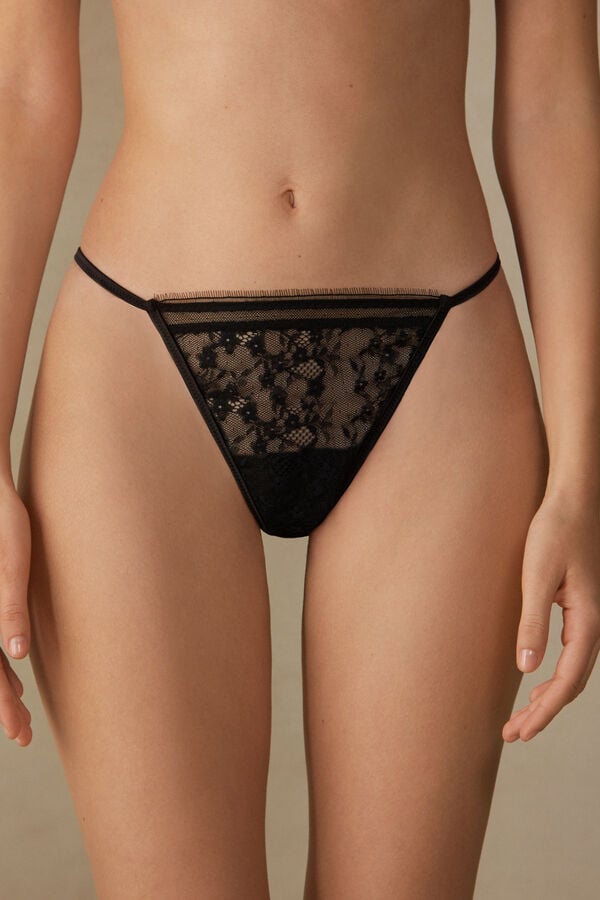 Intimssimi Luxury Treats String Thong Black | MILFT52879