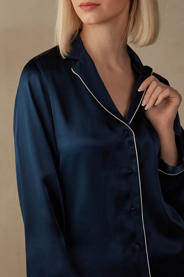 Intimssimi Mannish-Cut Jacket in Silk Satin Blue | ILDYB33760