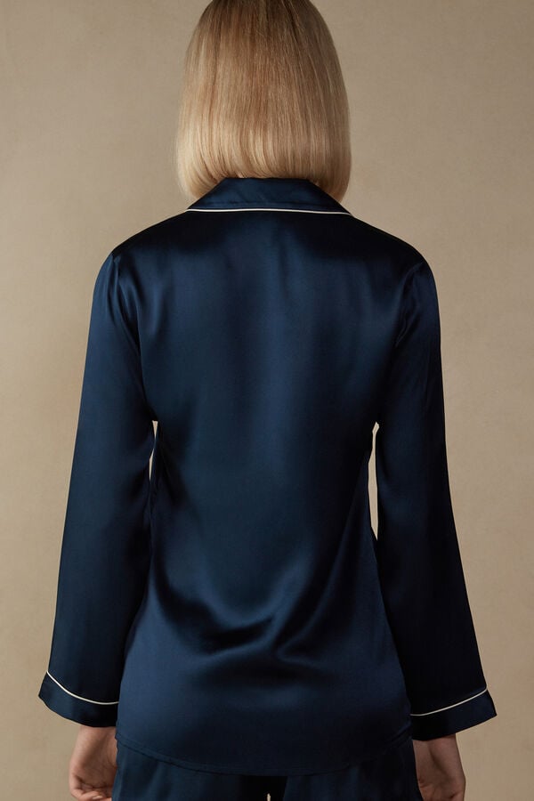 Intimssimi Mannish-Cut Jacket in Silk Satin Blue | ILDYB33760