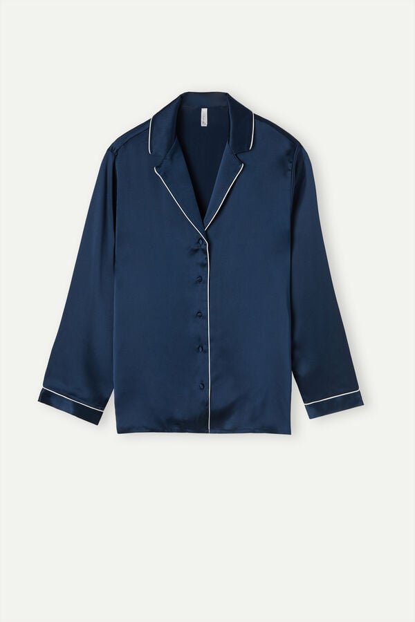 Intimssimi Mannish-Cut Jacket in Silk Satin Blue | ILDYB33760