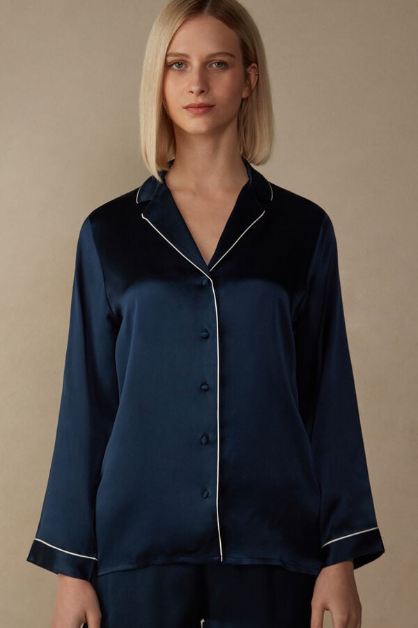 Intimssimi Mannish-Cut Jacket in Silk Satin Blue | ILDYB33760