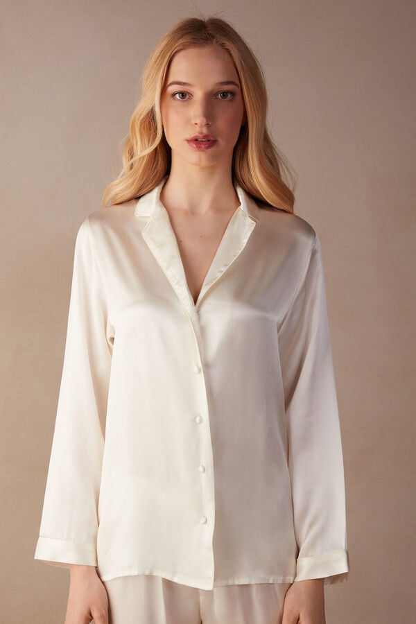 Intimssimi Mannish-Cut Jacket in Silk Satin White | ILIIZ90524