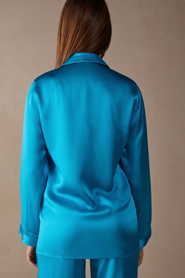 Intimssimi Mannish-Cut Jacket in Silk Satin Blue | ILJKU90589