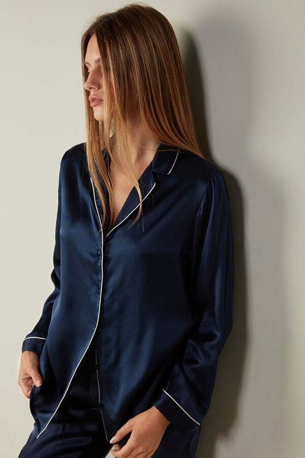 Intimssimi Mannish-Cut Jacket in Silk Satin Blue | TILWZ21822